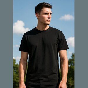 SHEIN Men’s Size Medium Solid Black T-Shirt Stretch Casual Basic Tee NIB